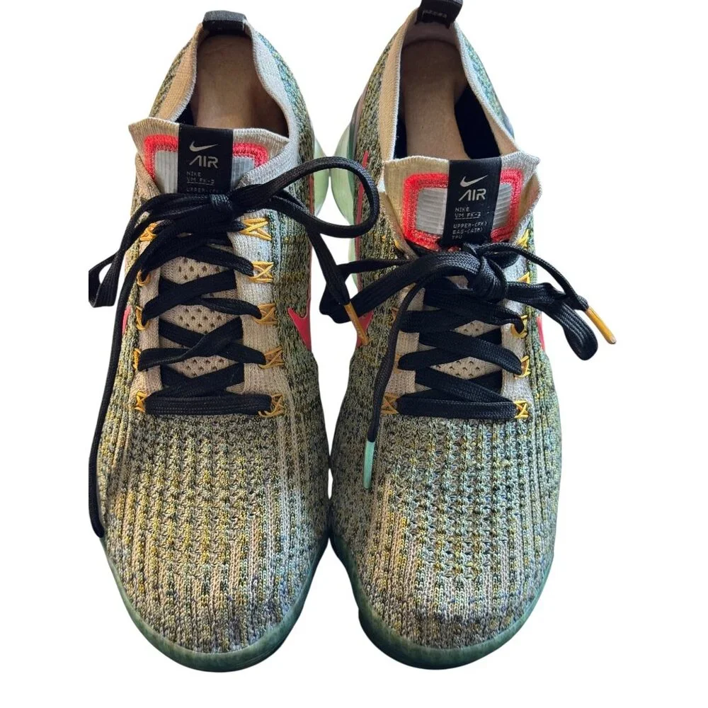 Nike Air VaporMax Women's Sz 7 Flyknit 3 White Hyper Turquoise Athletic‎ Shoes